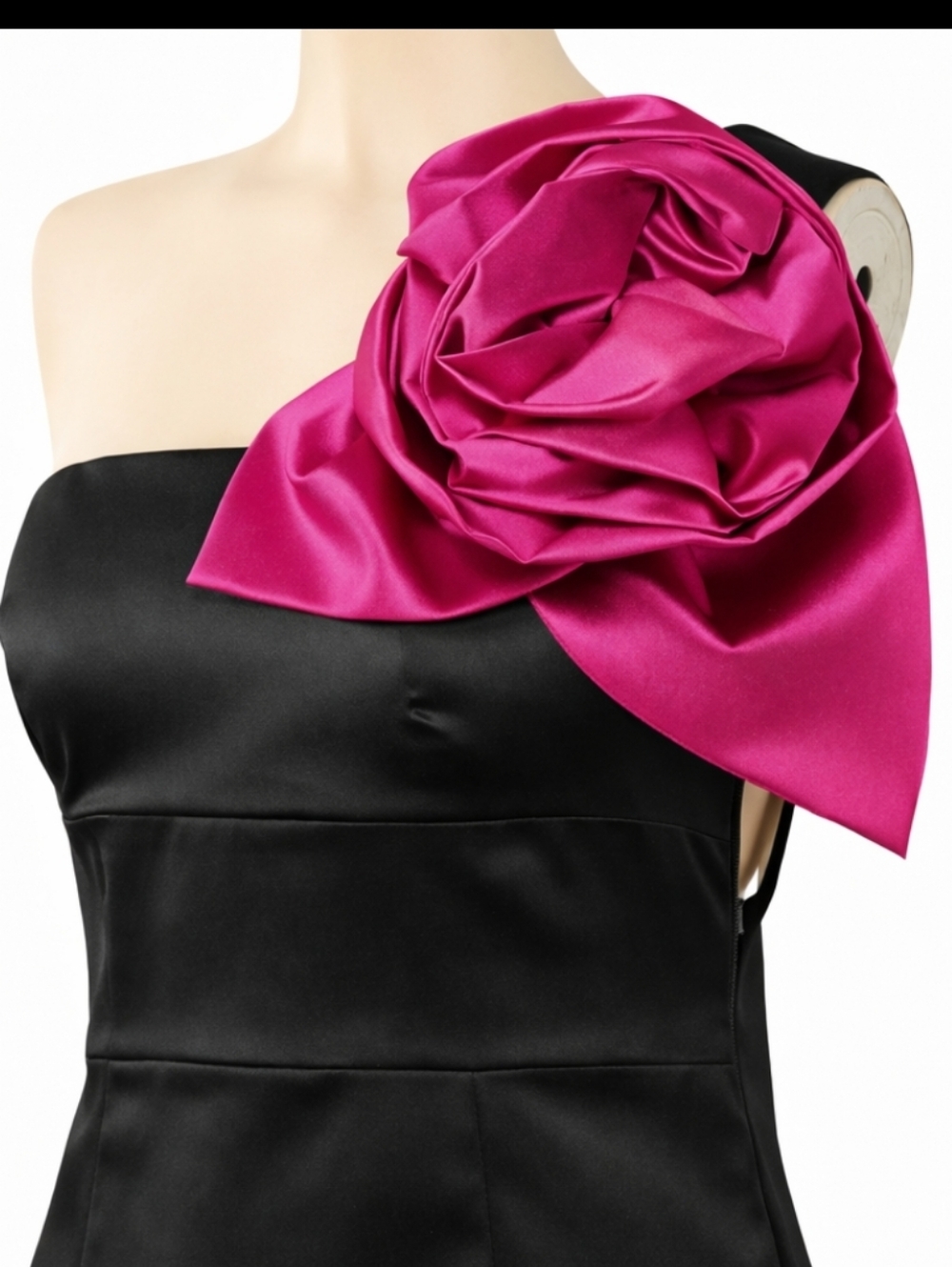 Vintage Betsey Johnson Y2K Black Satin Pink Rosette Mini Dress Size 2